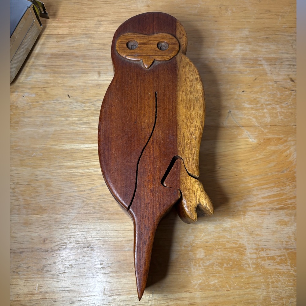 Wooden Owl puzzle trinket box